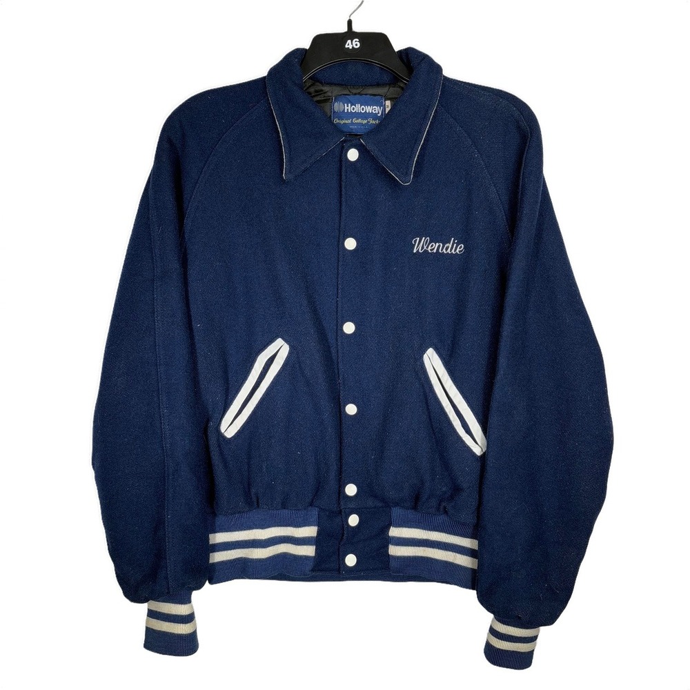 Holloway Varsity Jacket Mens Medium Navy Blue Good Saratoga Swimming Vintage 80s